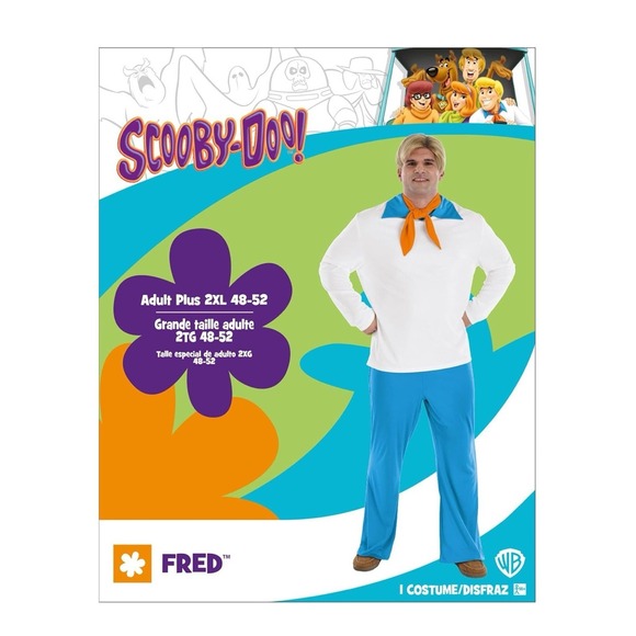 Amscan Other - Scooby Doo Fred Adult Plus 2XL 48-52 Fred Costume Cosplay 3 Piece NEW